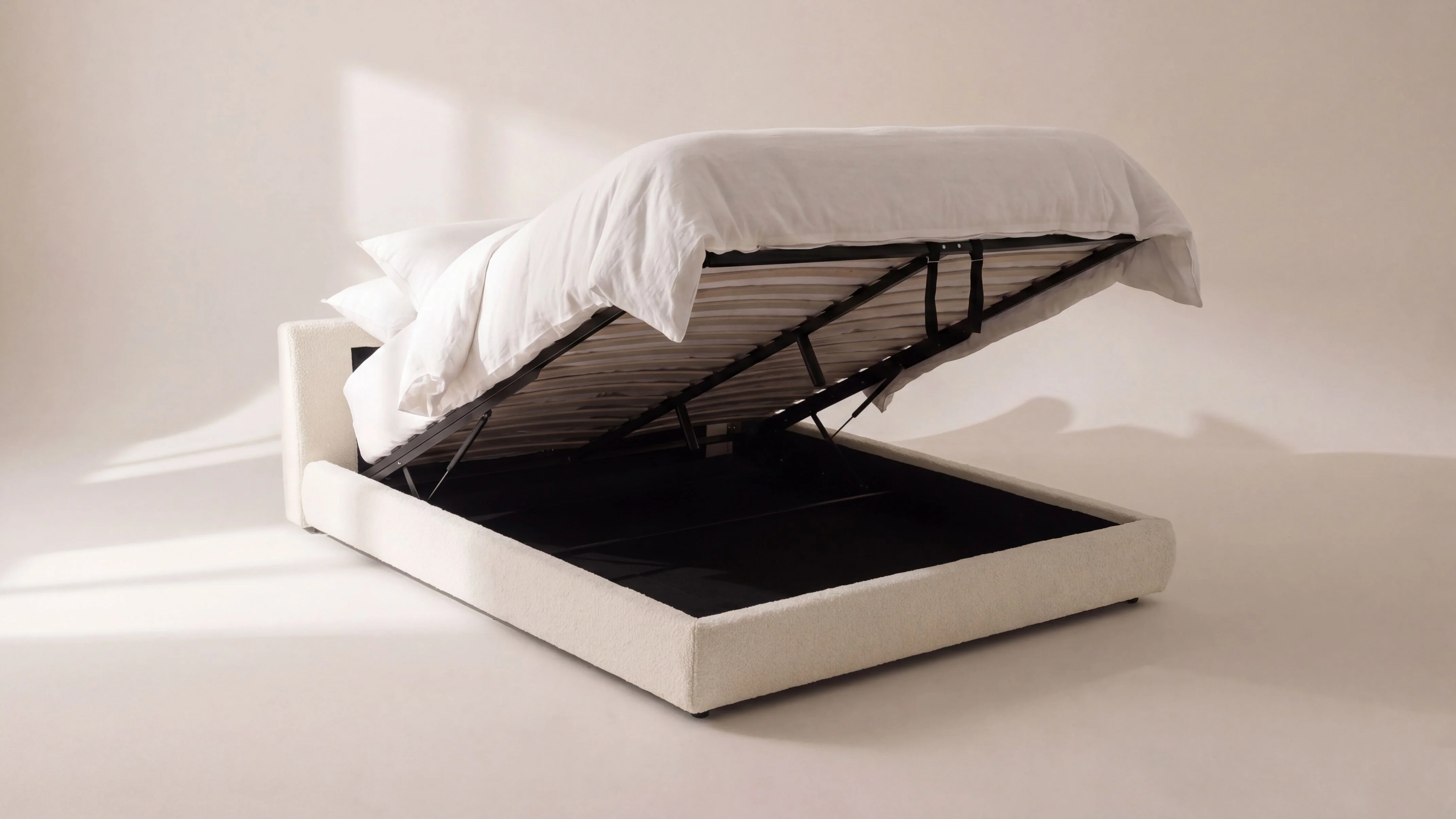 Cloud Bed with Storage, Queen, Cream Boucle - Image 4