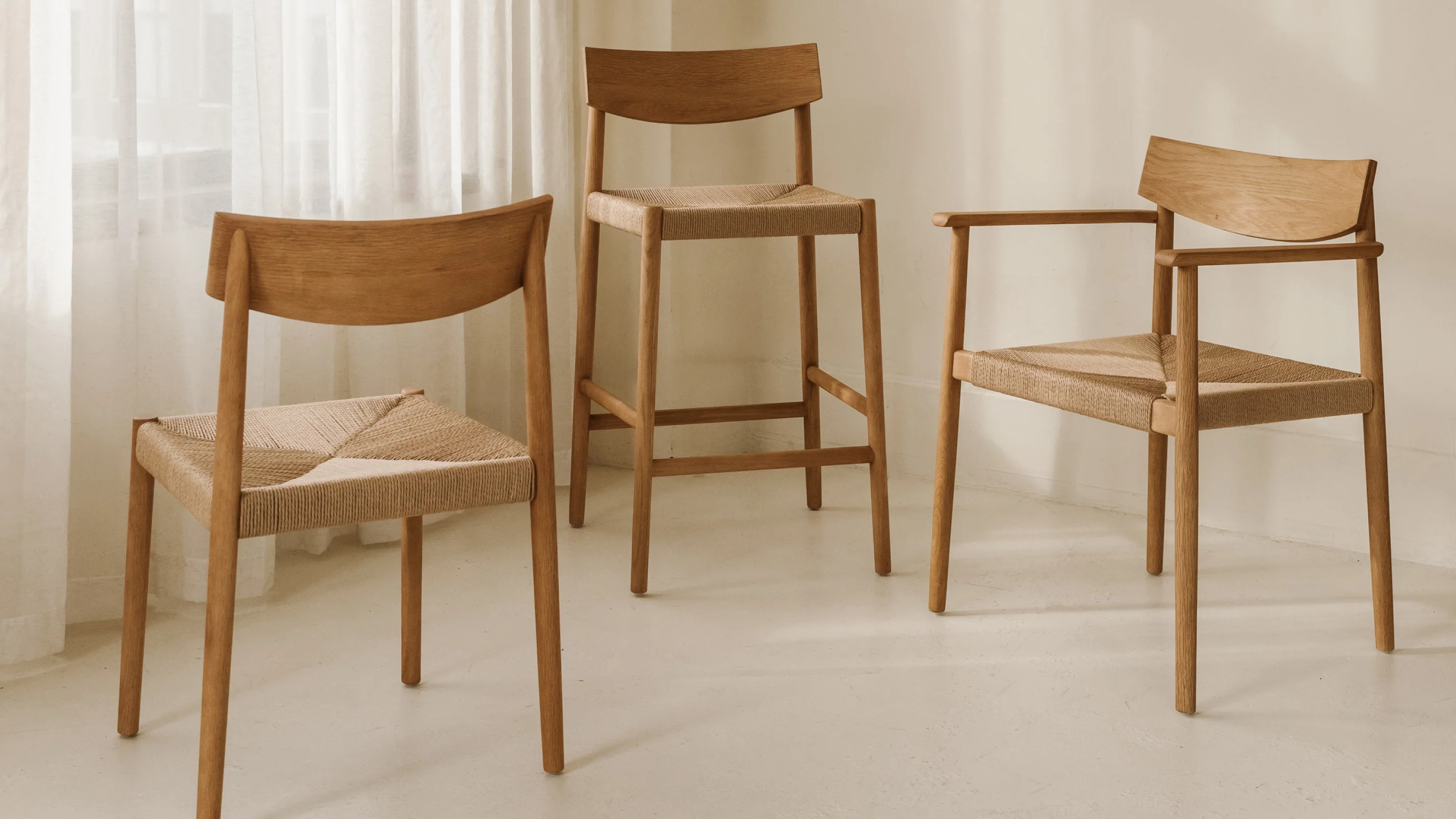 Dinner Guest Counter Stool, White Oak/ Natural Papercord Seat - Image 3