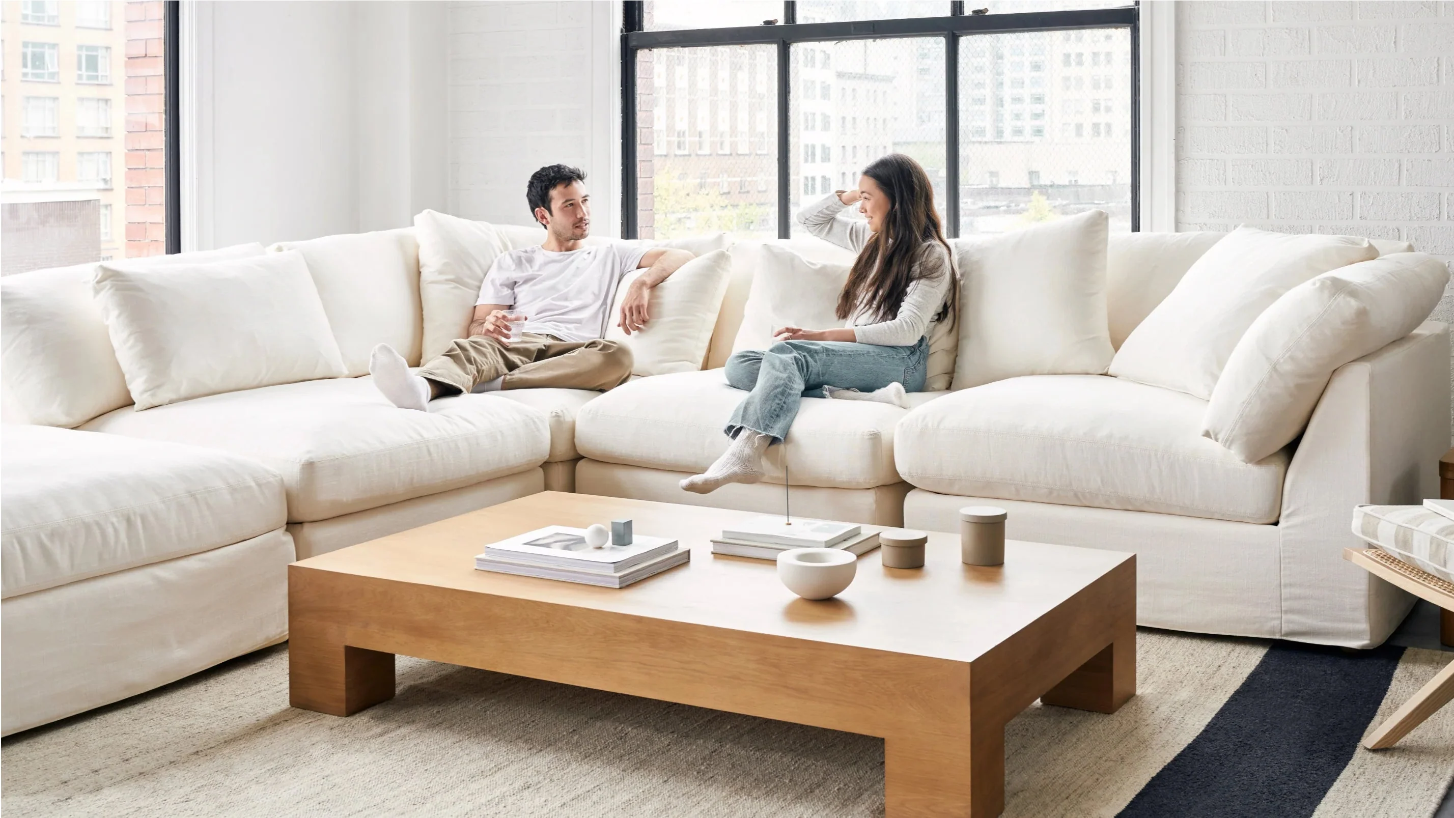 Get Together™ 5-Piece Modular U-Shaped Sectional, Standard, Cream Linen - Image 8