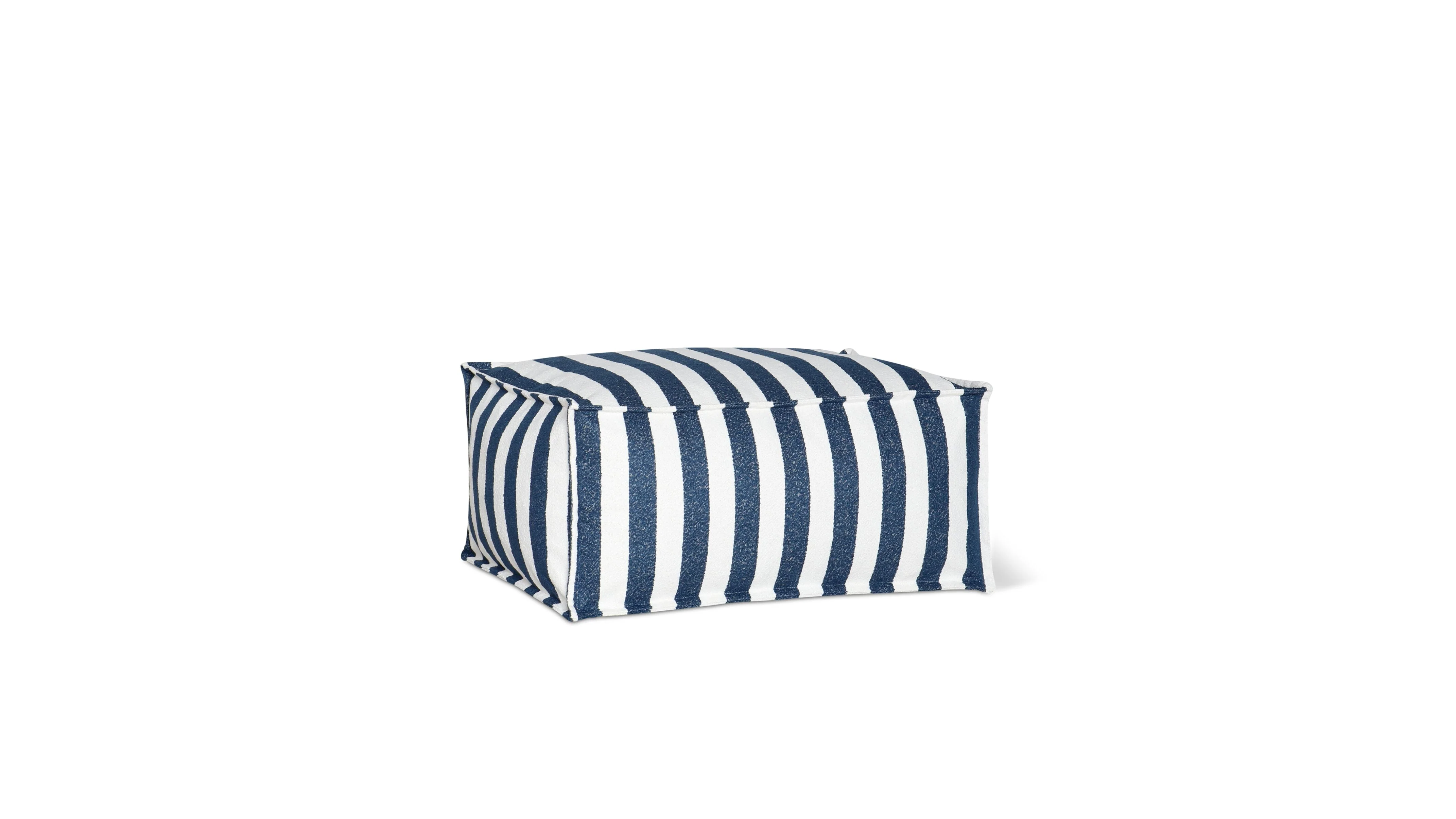 Make Waves Outdoor Ottoman, Ocean Stripe - Image 2