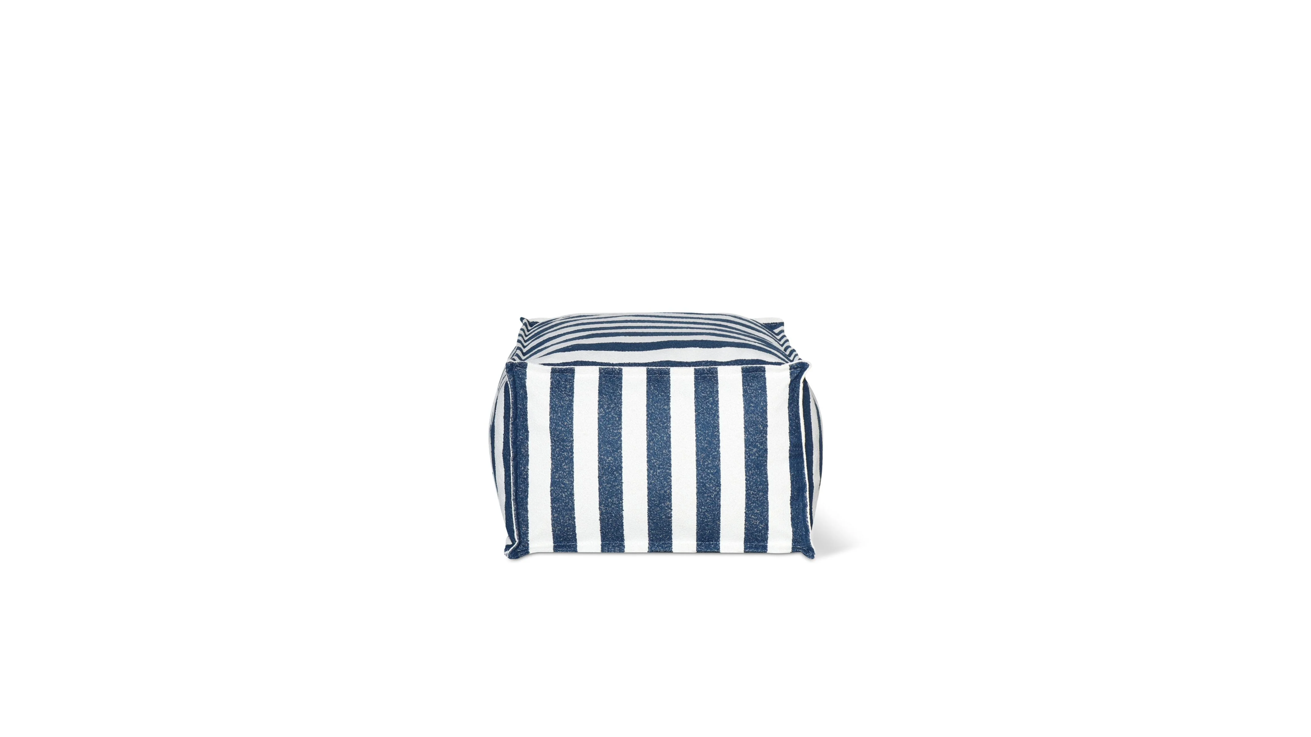 Make Waves Outdoor Ottoman, Ocean Stripe - Image 4