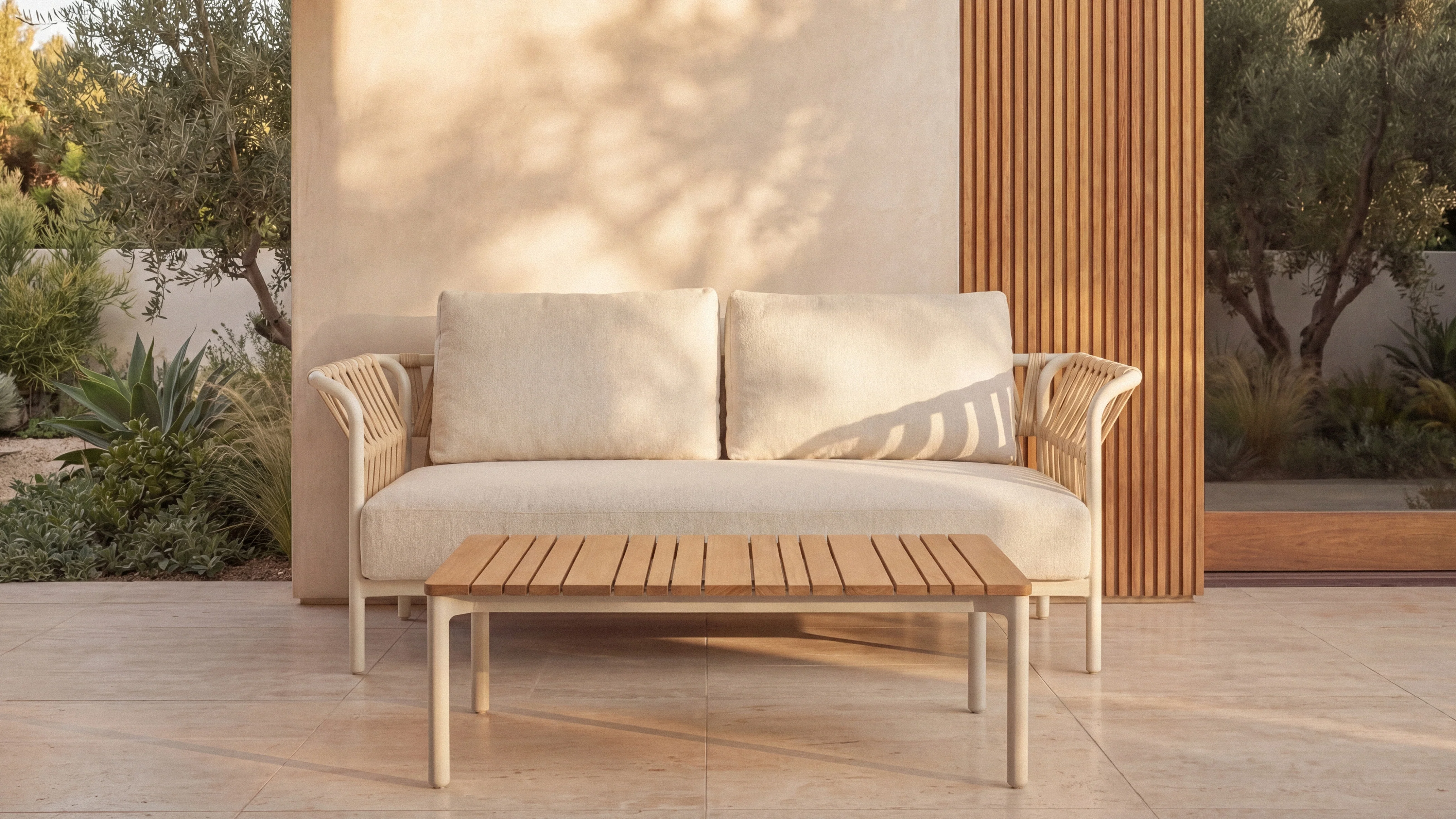 Sweet Escape Outdoor Coffee Table, Ivory/Teak - Image 3